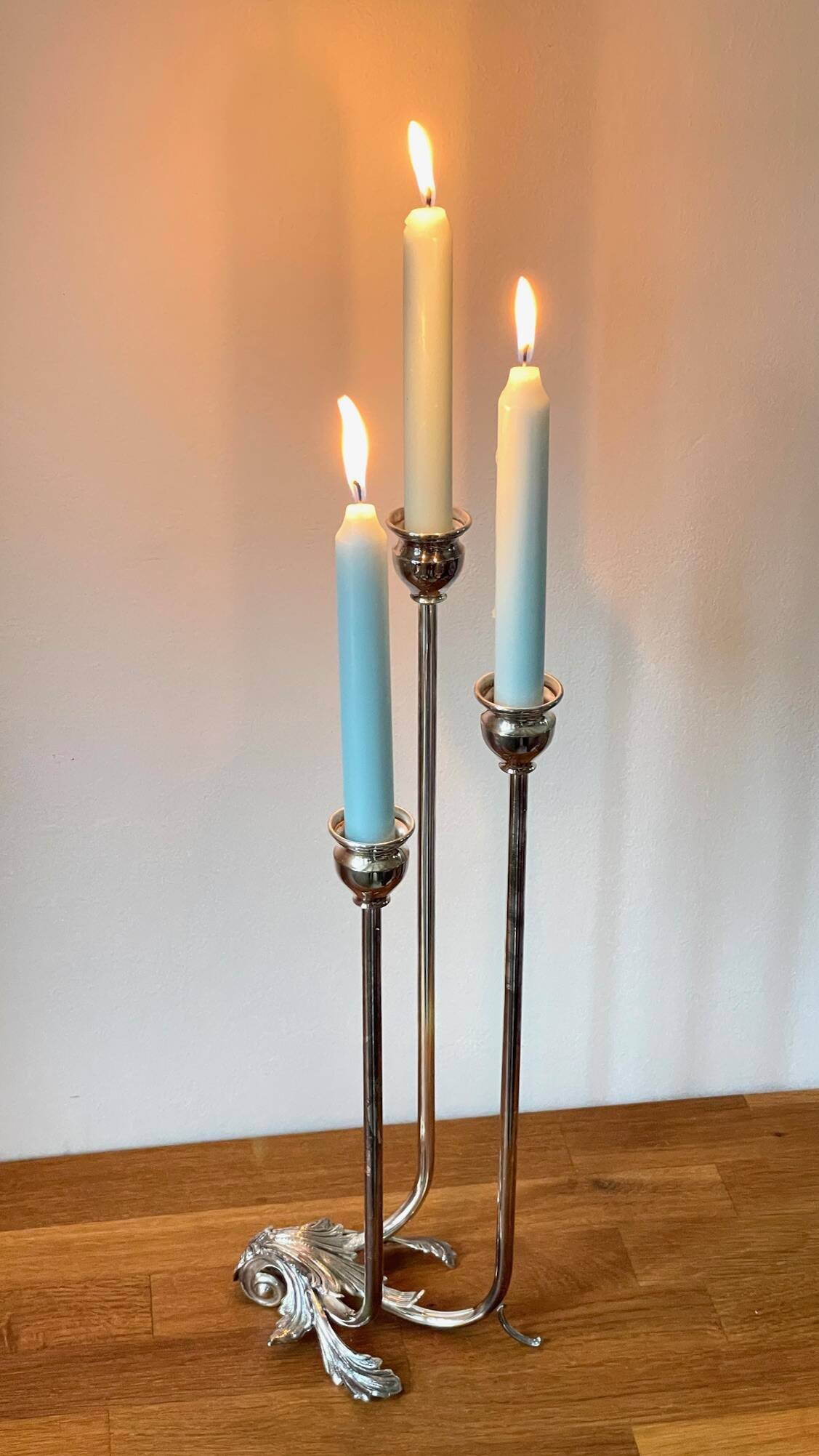 CANDLE HOLDER 3 Lights METAL Patinated Chrome