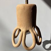 Suspension in the shape of a flower made of handcrafted ceramic, raw red stoneware mid-century.