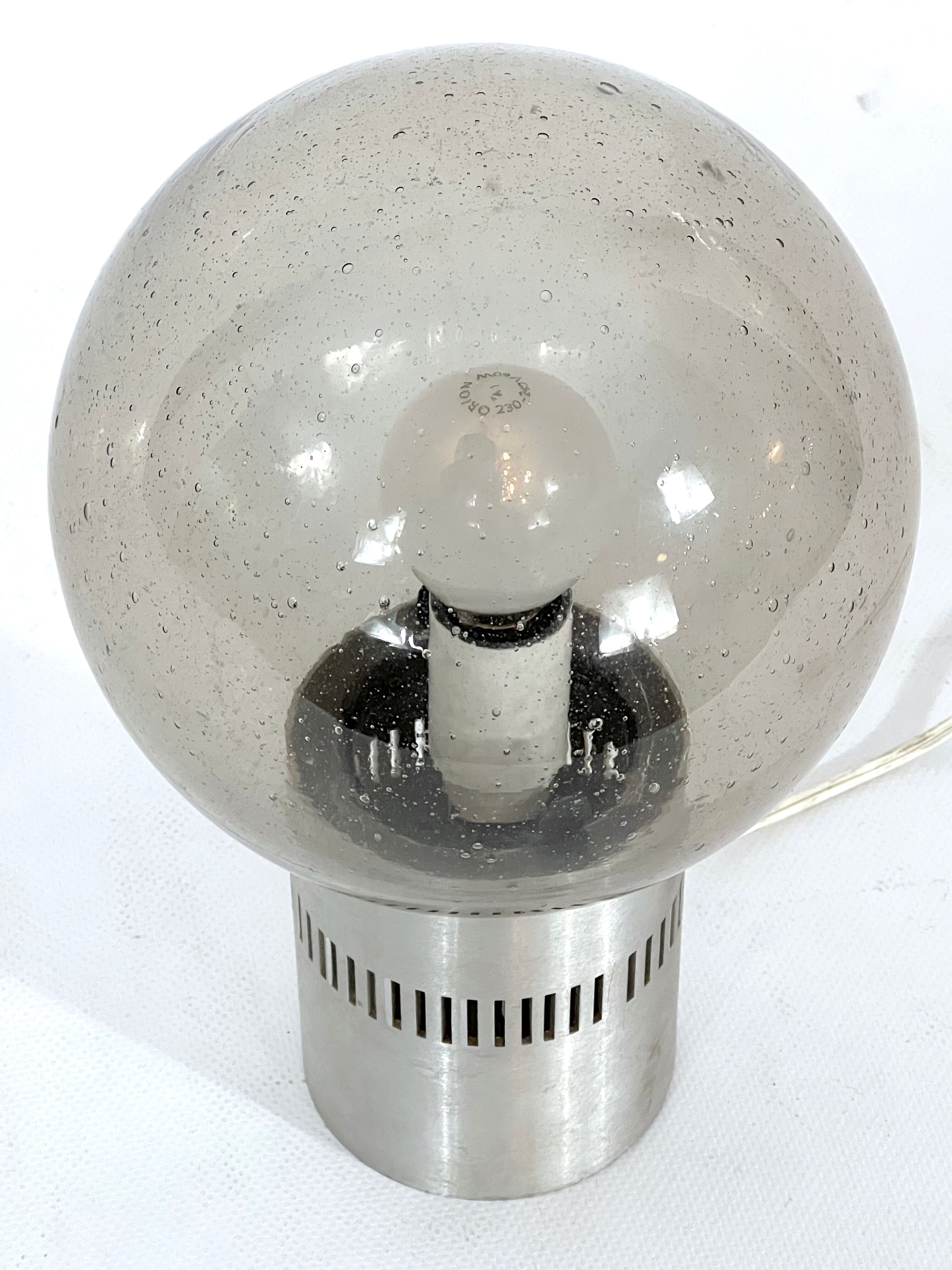 Stilux Milano, Mid-century aluminum and bullicante glass table lamp