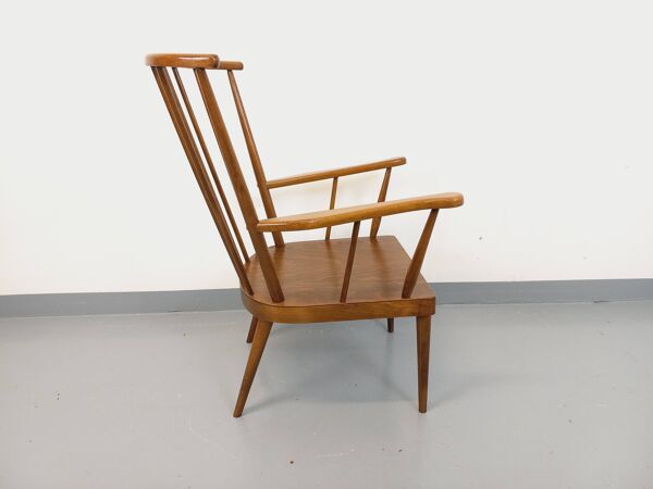 Fauteuil en bois vintage Baumann modèle Éventail des années 60