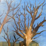 Old painting forest tree oil on canvas