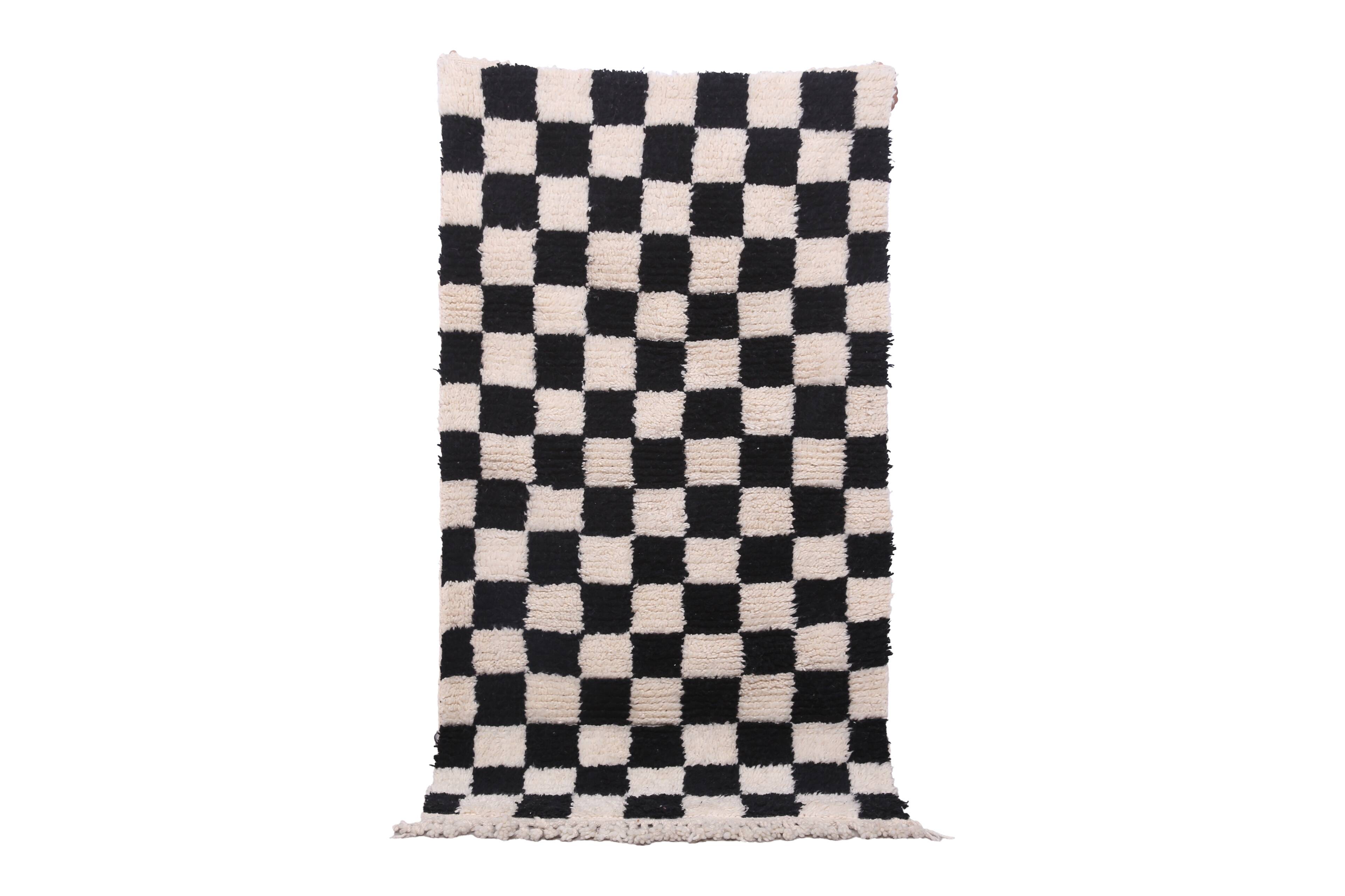 Moroccan Handmade Beni Ourain Rug 95 x 177 cm - Checkered Berber Runner rug