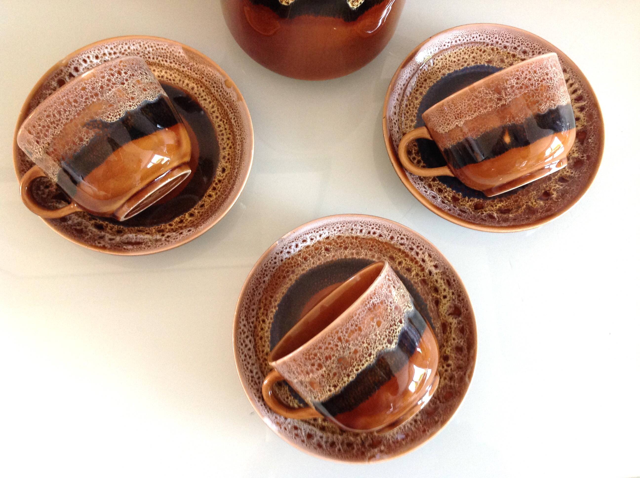 Hawaiian decor coffee service from the Sarreguemines faience factories / vintage 60s-70s