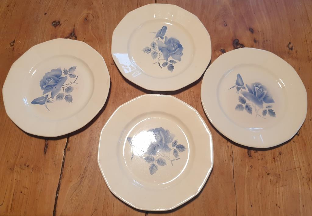 Set 4 flat plates Digoin blue flower
