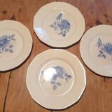 Set 4 flat plates Digoin blue flower