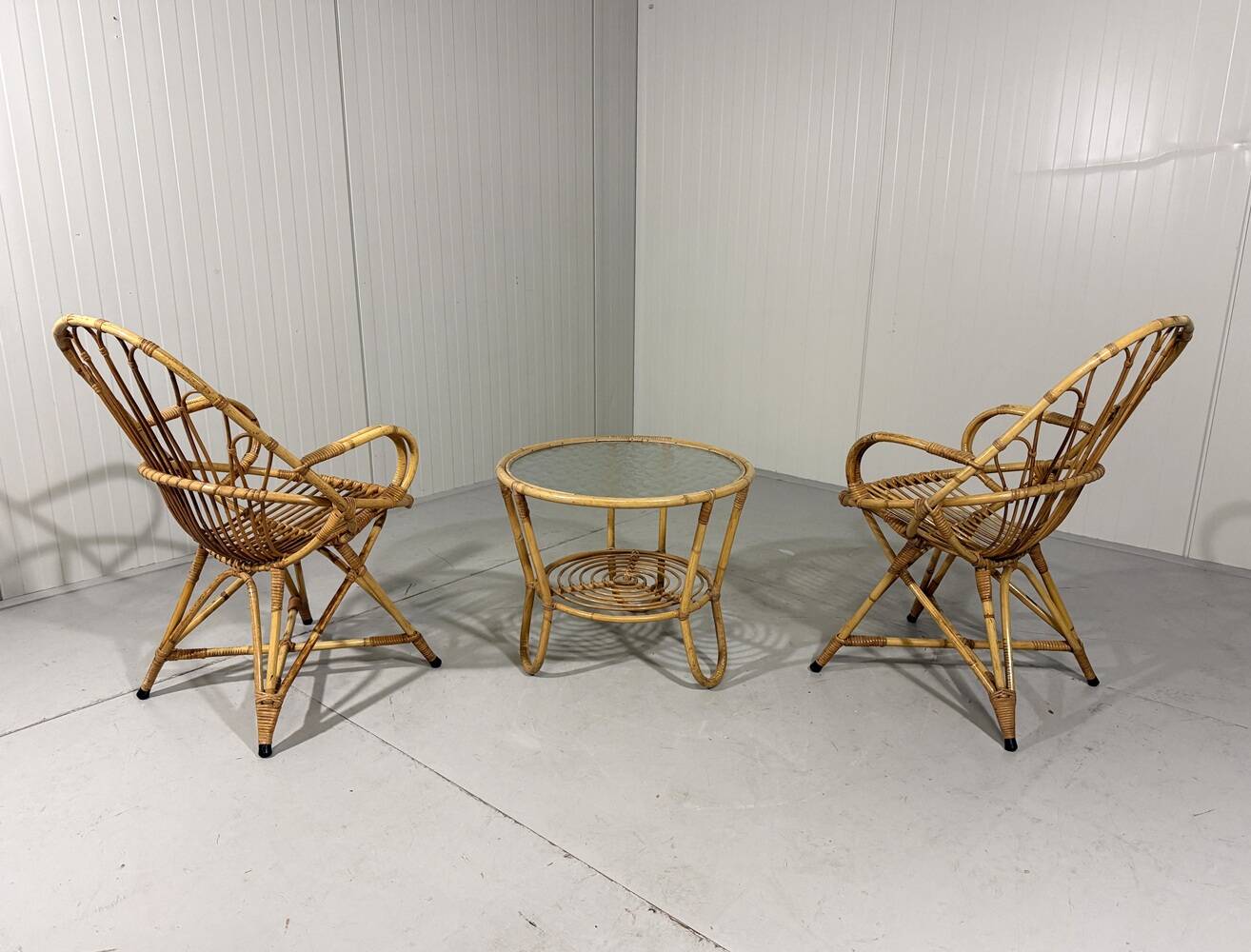 Rattan easy chairs & table Rohé Noordwolde Netherlands 1960’s
