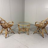 Rattan easy chairs & table Rohé Noordwolde Netherlands 1960’s