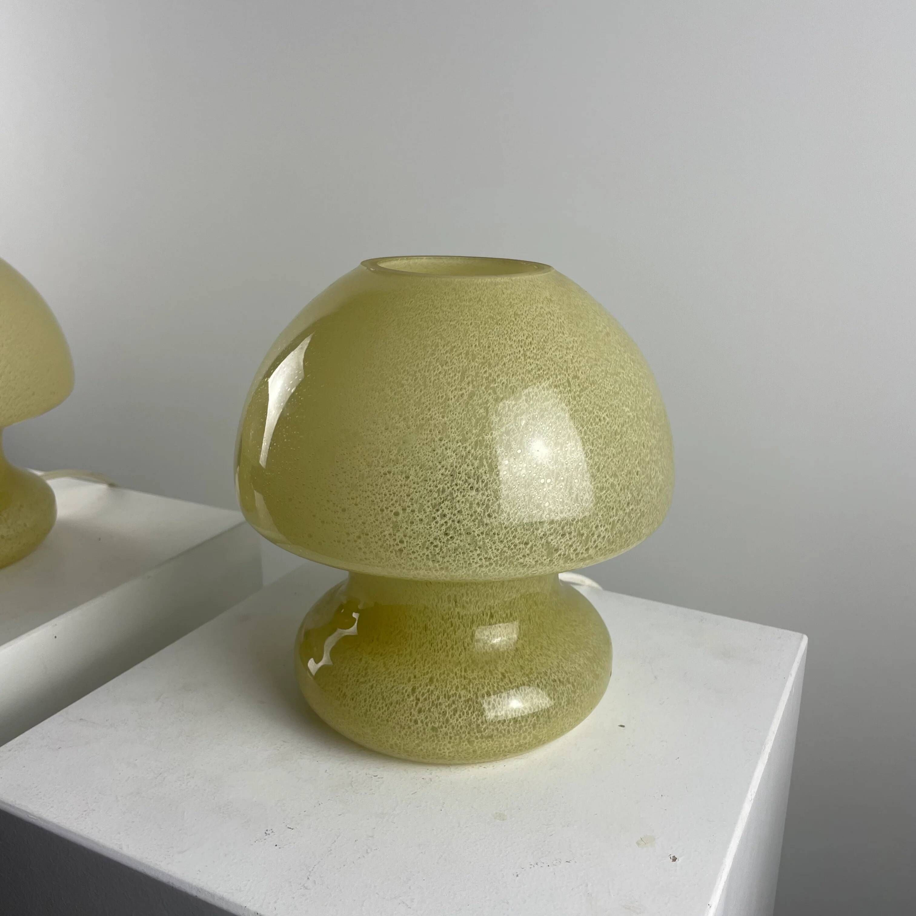 Pair of yellow glass mushroom table lamps by Doria Leuchten, 1970.