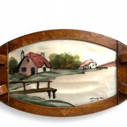 Art Deco, painted glass top, wooden frame, signed Dope, circa 1930