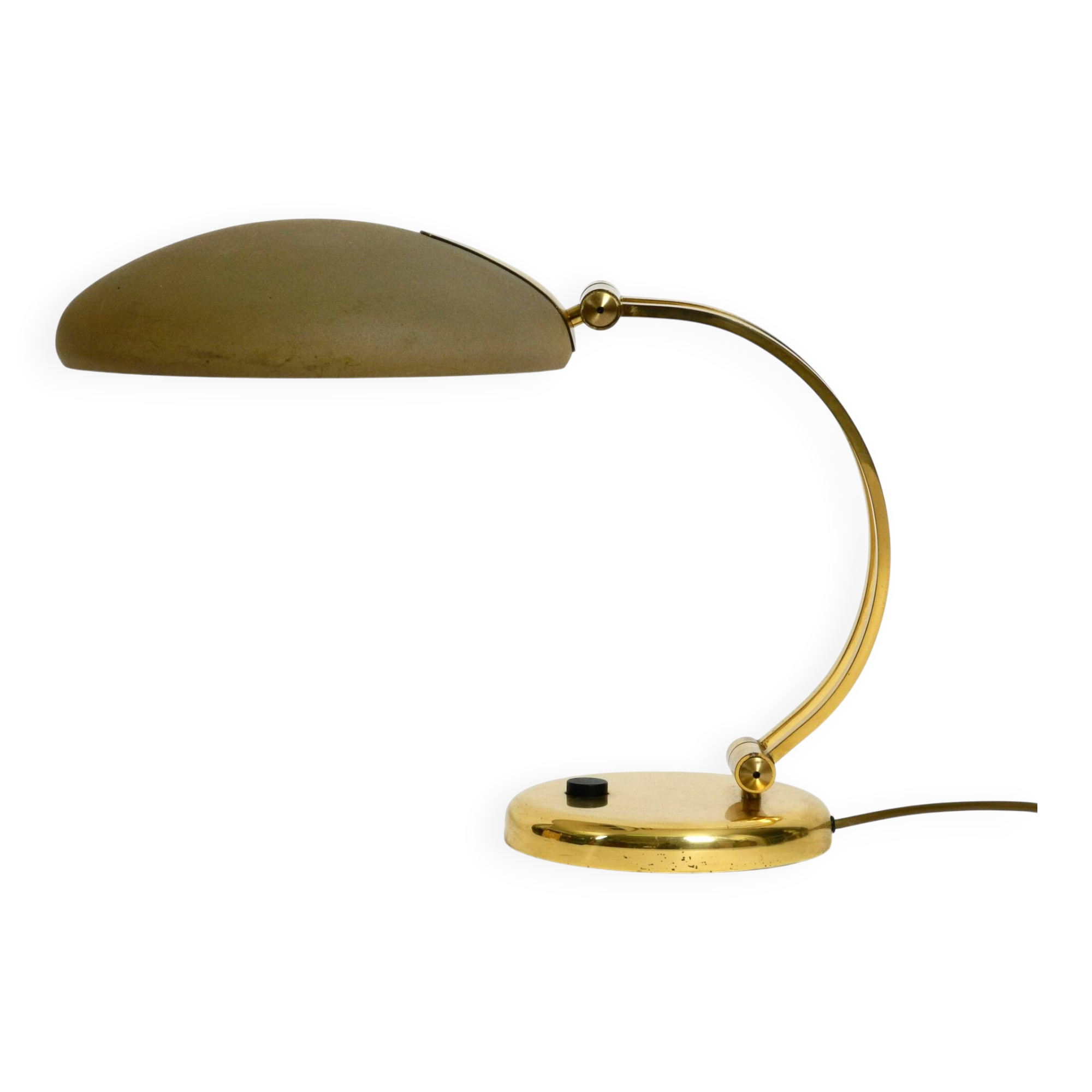Huge 1970s brass table lamp with adjustable neck and shade from Hillebrand