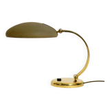 Huge 1970s brass table lamp with adjustable neck and shade from Hillebrand