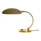 Huge 1970s brass table lamp with adjustable neck and shade from Hillebrand