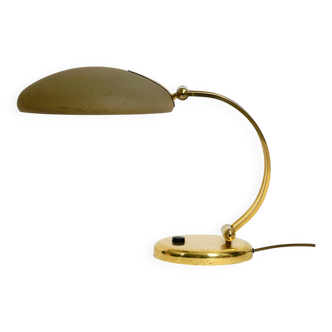 Huge 1970s brass table lamp with adjustable neck and shade from Hillebrand