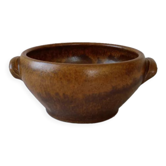 Brown Digoin stoneware bowl with handles