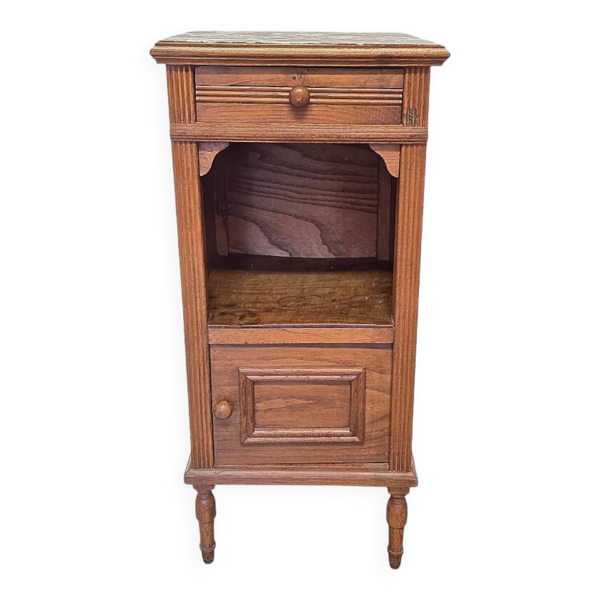 Table de chevet ancienne en chêne français avec plateau en marbre, début des années 1900