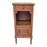 Table de chevet ancienne en chêne français avec plateau en marbre, début des années 1900