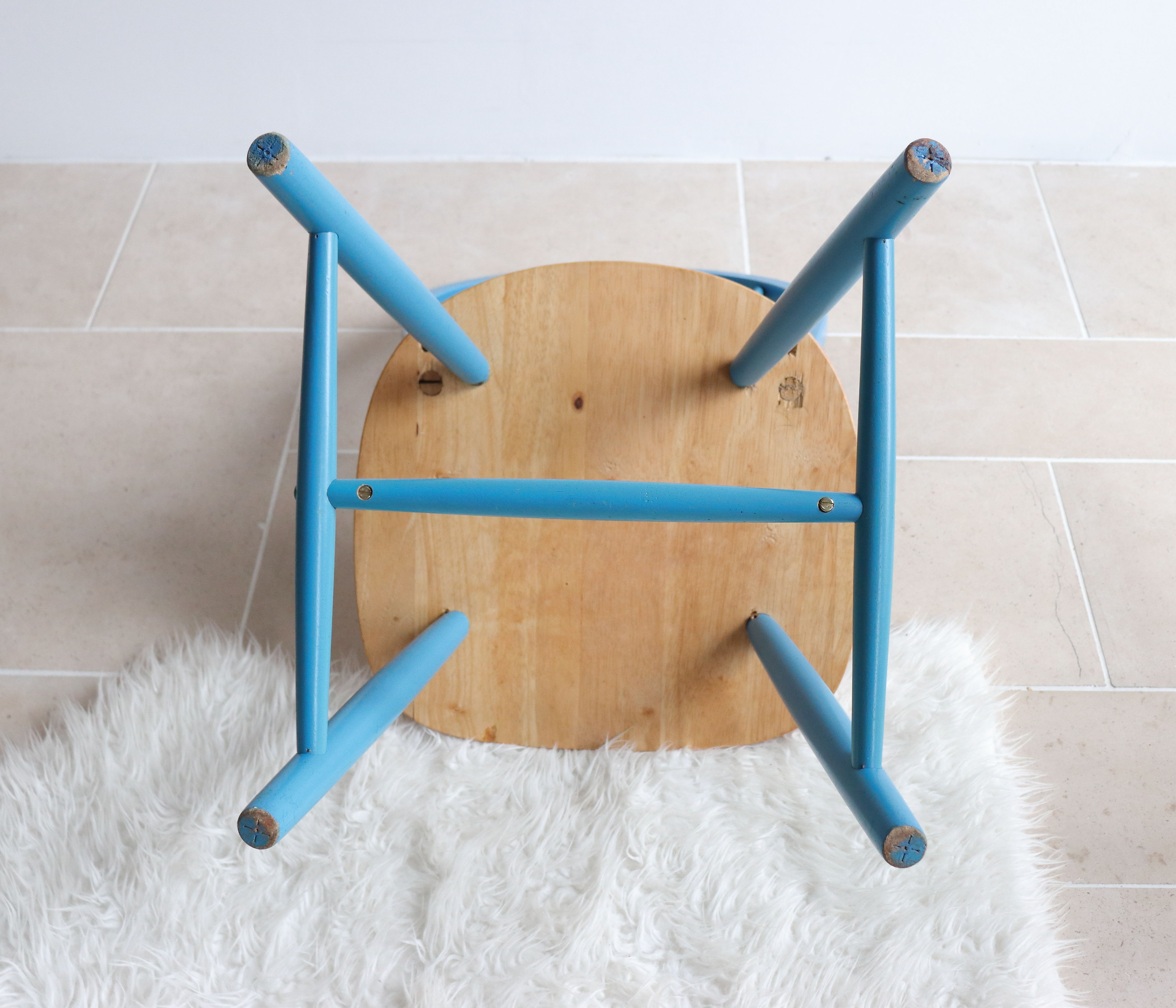 Pair of vintage Scandinavian Windsor chairs with blue bars