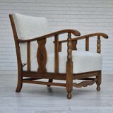 1950s, Scandinavian design, reupholstered armchair, white/light gray fabric, oak.