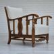 Années 1950, design scandinave, fauteuil retapissé, tissu blanc/gris clair, chêne.