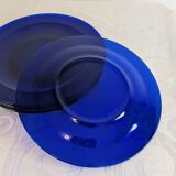 Service of 6 large vintage cobalt blue glass plates by Codec.