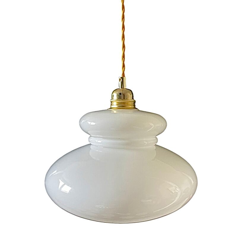 Suspension vintage en opaline blanche