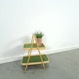 Rattan double tray with green leaf vintage fruit basket