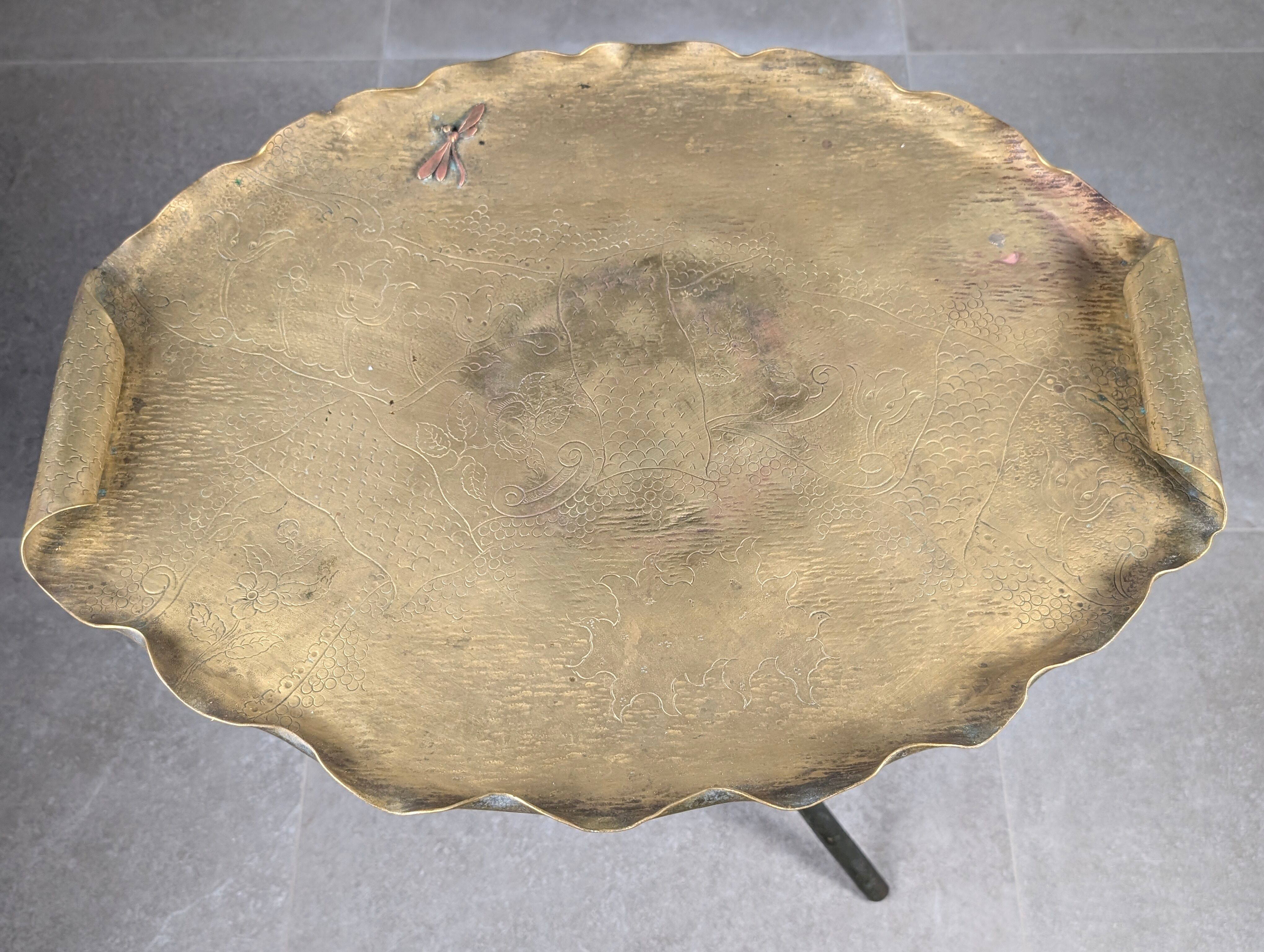 Japanese Art Nouveau bronze and brass table with dragonfly, 1920s