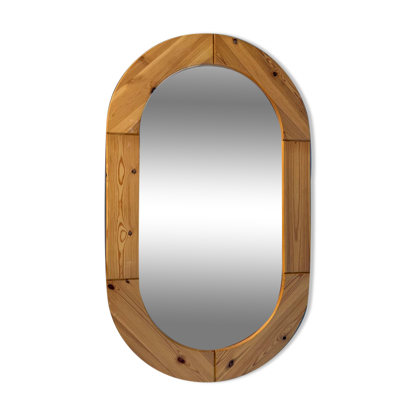 Miroir ovale Suédois en pin design Scandinave des années 80