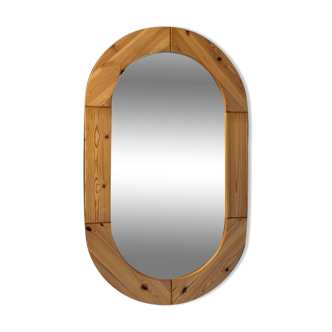 Oval Swedish mirror in pine, Scandinavian design from the 80s