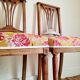 Duo of antique wooden chairs seated redone
