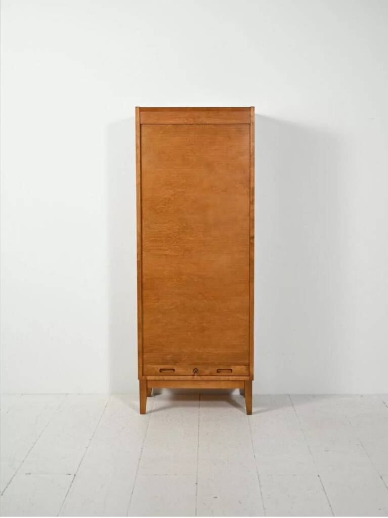 Antique Scandinavian filing cabinet, tambour archive cabinet, high-end, single, Sweden, 1960s