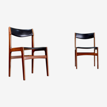 Set of 2 Erik Buch Midcentury Danish Teak And Leather Chairs. Vintage Modern / retro.