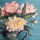 Antique painting, oil on panel, bouquet of peonies