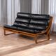 1970s Fred Lowen for Tessa Black Leather & Teak T4 Sling Sofa