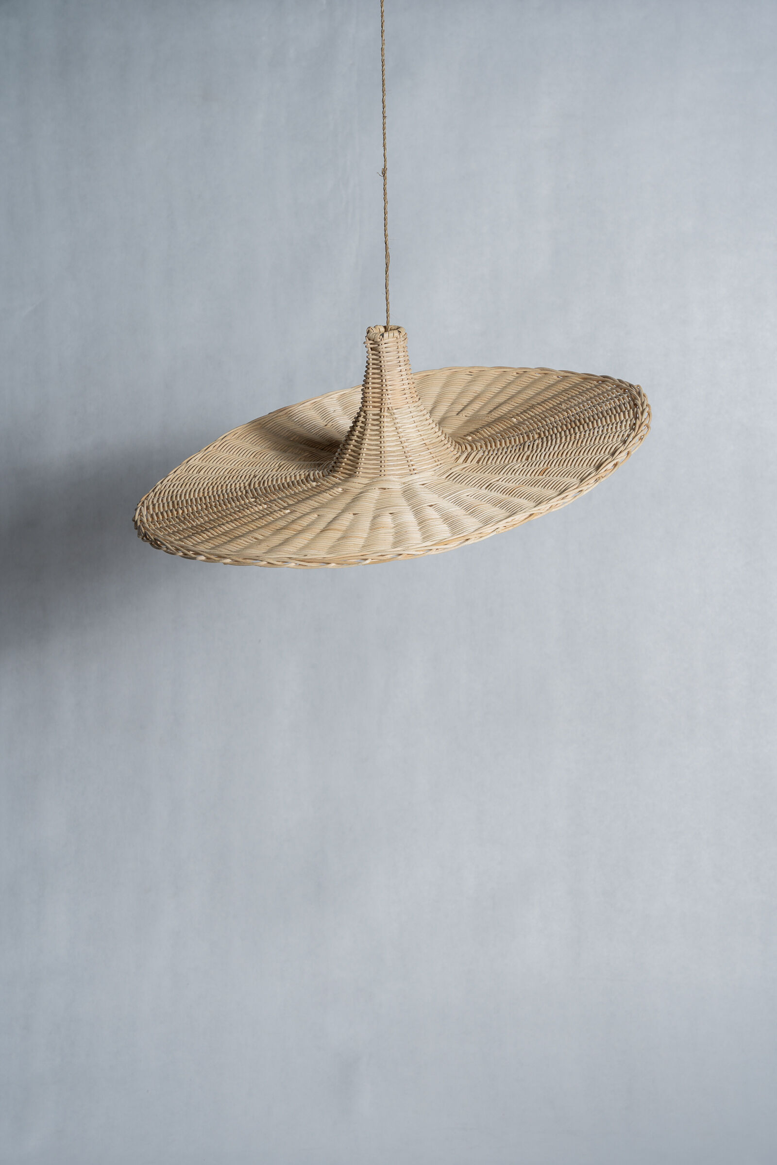 Large suspension, rattan luminaire in hat shape D:80cm
