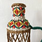 Vintage wicker and scoubidou carafe