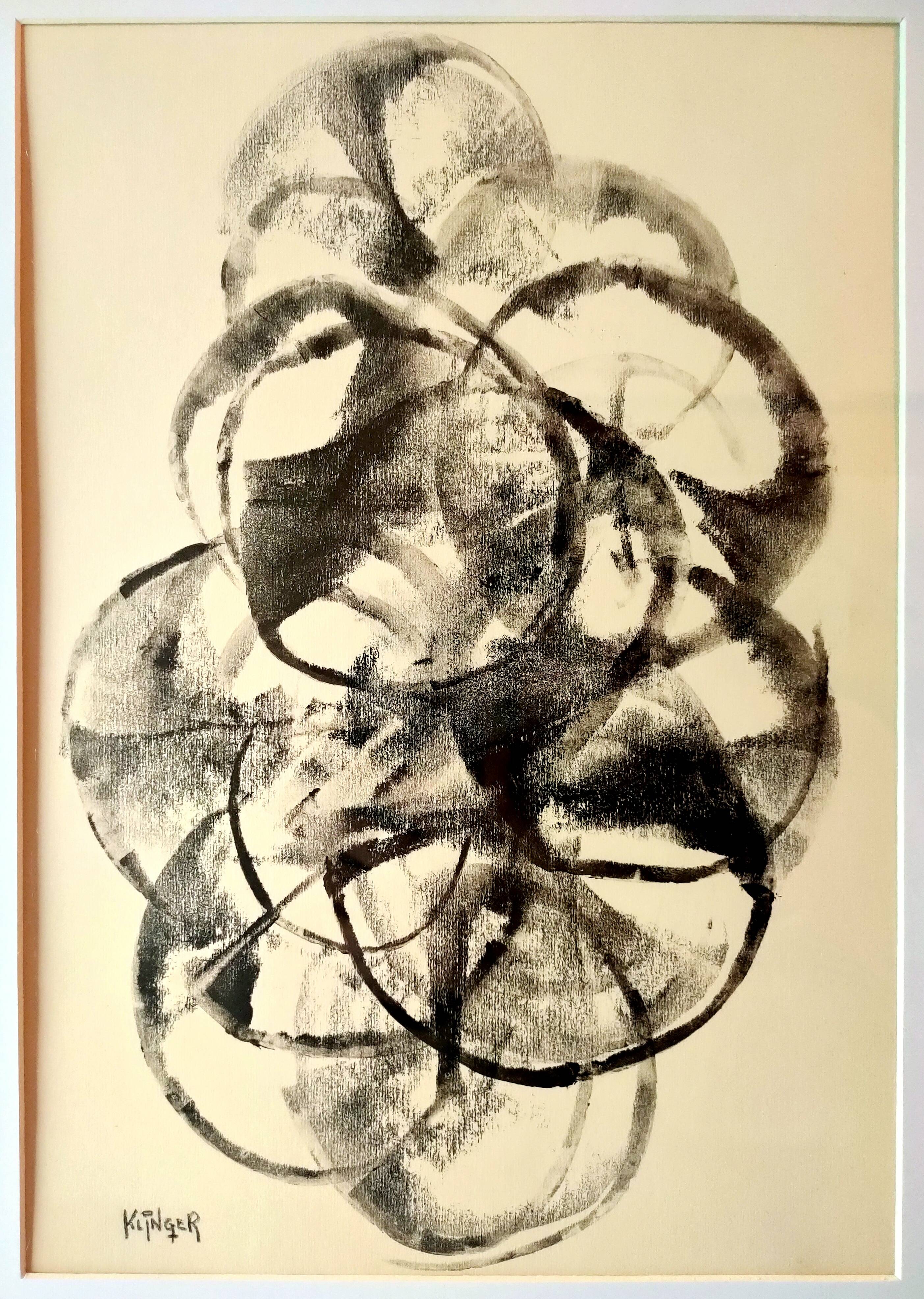 Painting KLINGER (Jean-Claude 1946 Ref LOTZ) Indian ink Abstract circles