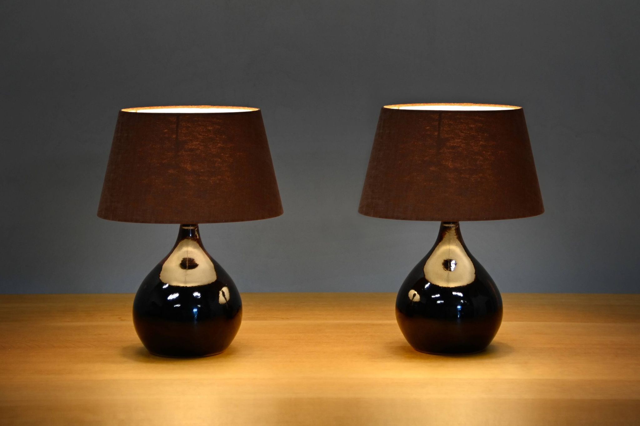Scandinavian Modern Ceramic dark brown glazed Table Lamps, Denmark 1960s