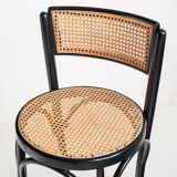 Set of 4 vintage high stools. Beech wood and cane. France, 90s