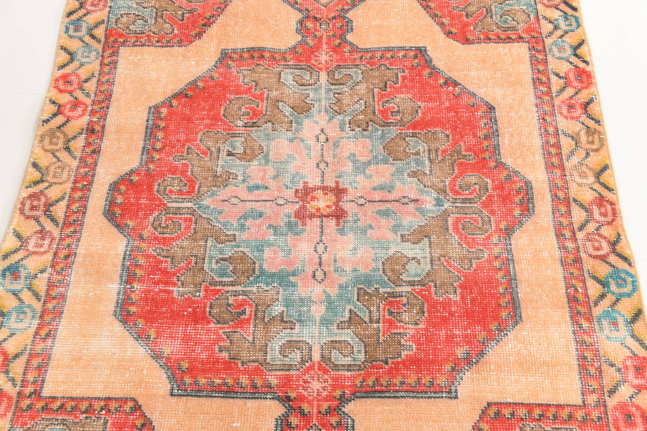 4x7 Orange Red Geometric Oriental Vintage Rug, 134x218Cm