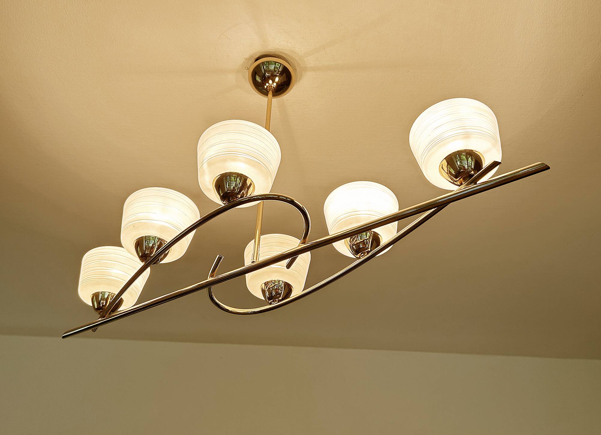 Large Vintage Glass Brass Pendant Light