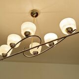 Large Vintage Glass Brass Pendant Light