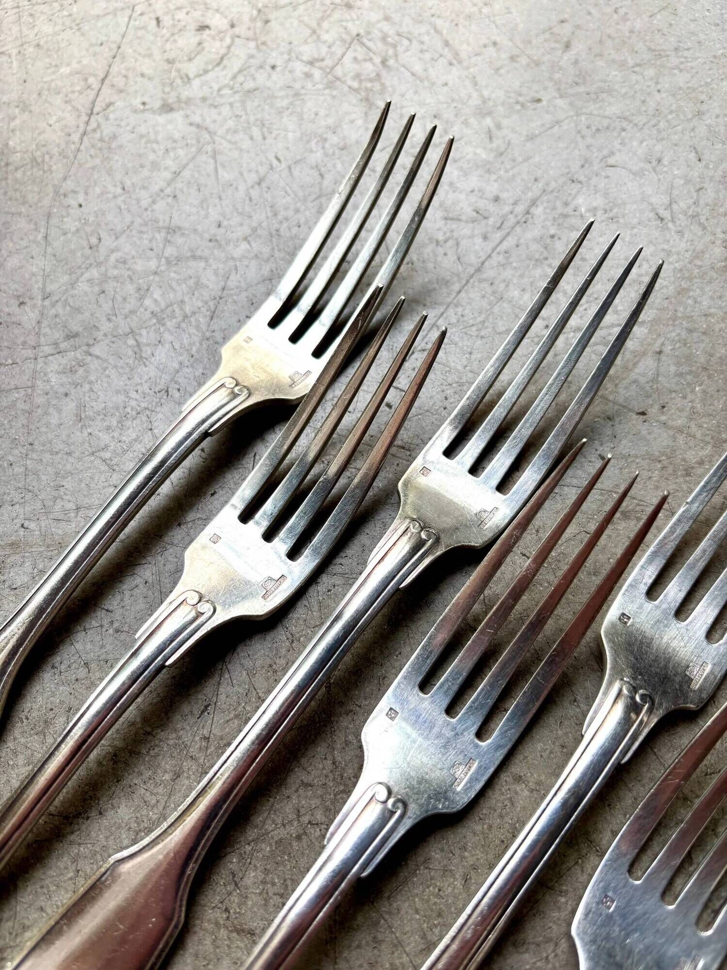 6 Christofle silver-plated forks, shell design