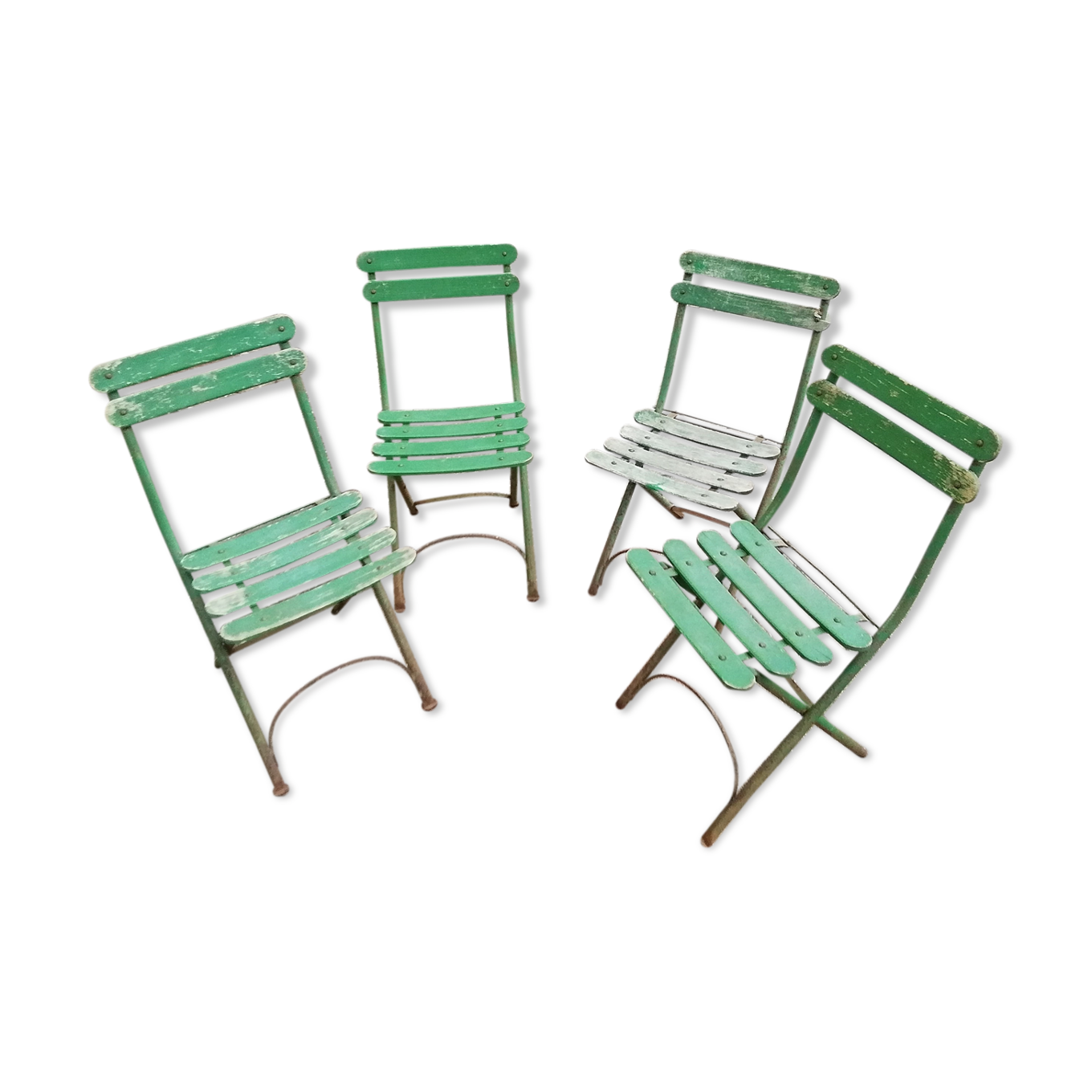 4 chaises pliantes de jardin anciennes en fer et bois  Selency