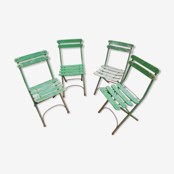 4 old iron and wood garden folding chairs