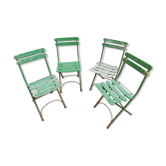 4 old iron and wood garden folding chairs