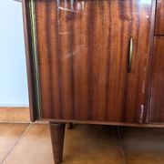 Coiffeuse vintage années 70 avec miroir triptyque & banc assorti