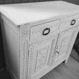 Carved walnut sideboard, white patina