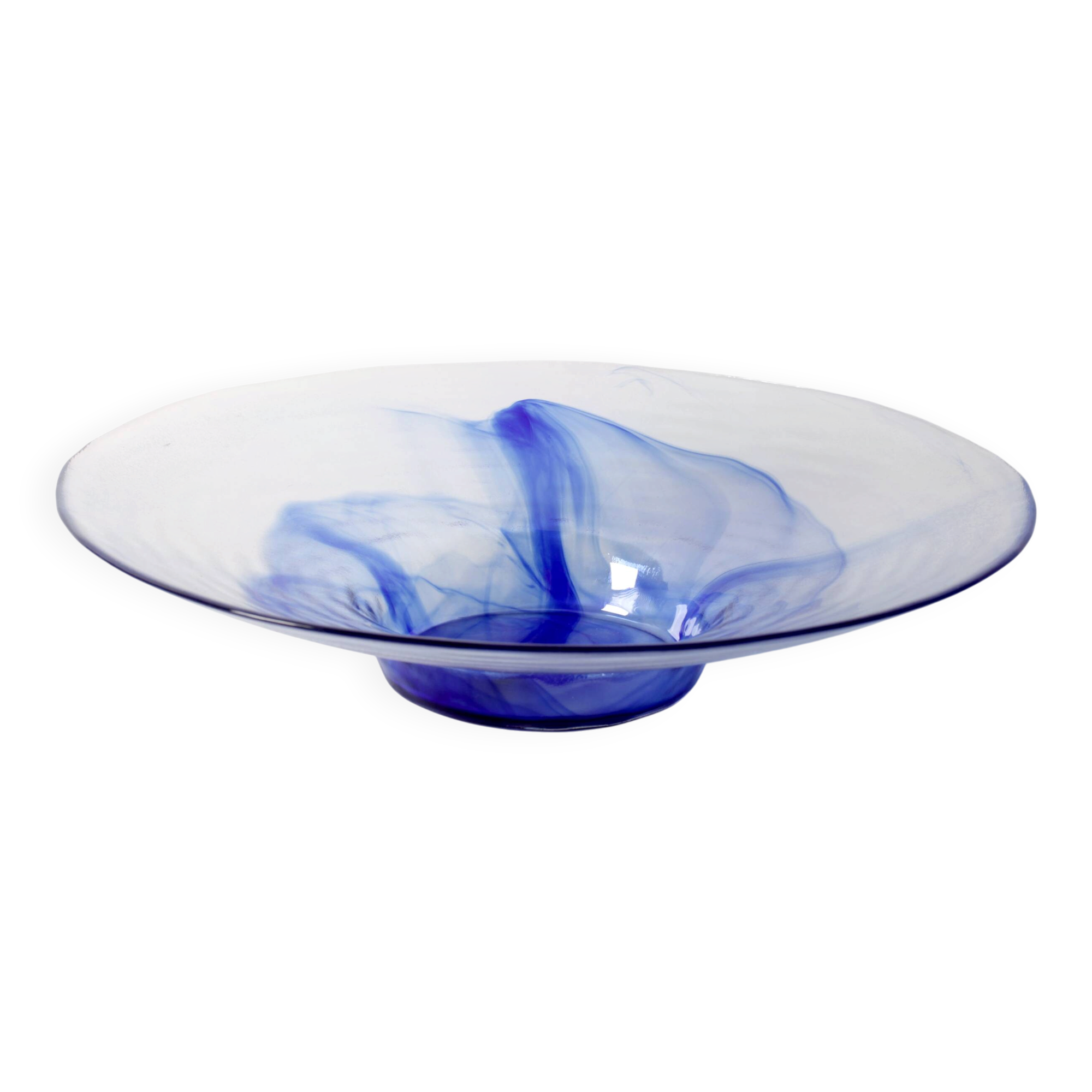 Vintage Blue Swirl Glass Fruit Bowl / Bormioli Rocco / Italy / 1990s