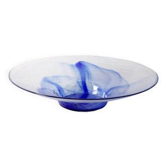 Vintage Blue Swirl Glass Fruit Bowl / Bormioli Rocco / Italy / 1990s